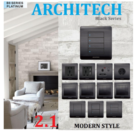 Architech Saklar Platinum Black B9 Architech / Stop Kontak / Sakelar / Saklar Rumah Gabungan saklar warna hitam