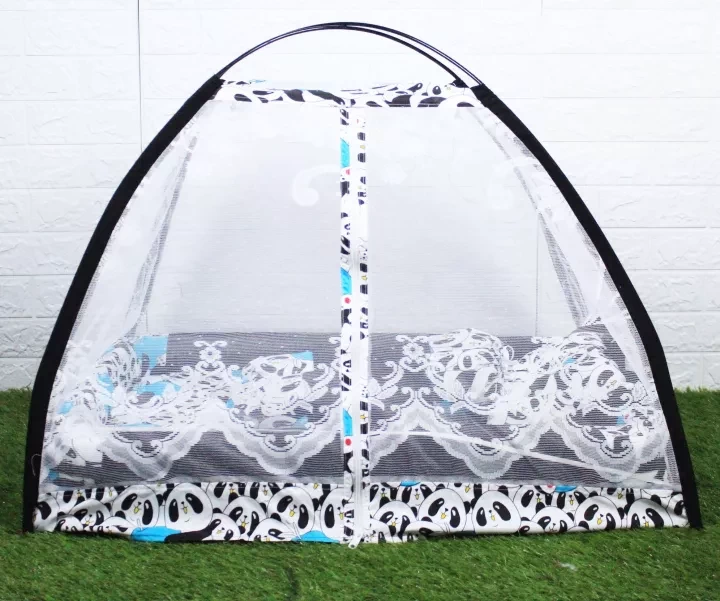 KASUR BABY NETWORK MODEL FIBER MOTIF BLACK PANDA BONUS 1 SET NETWORK AND 1 SET OF PILLOWS AND BOLLOWERS AND BONUS 1 PCS OF MIKKA KASUR