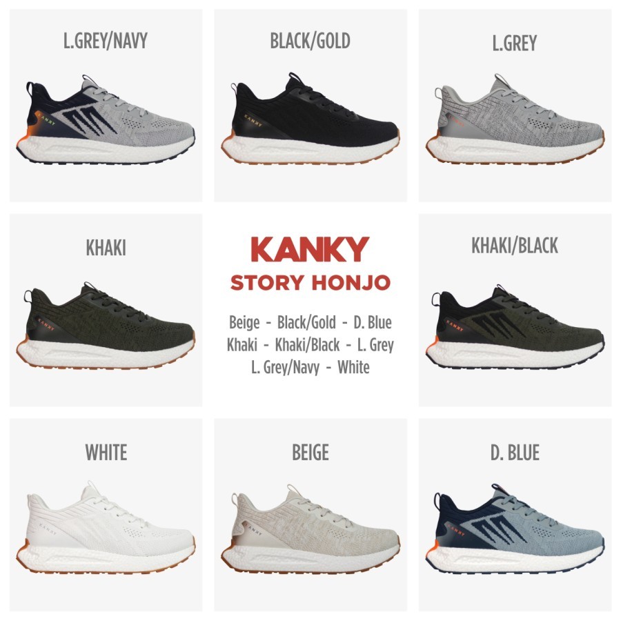 Kanky Story Honjo - Sepatu Sneakers Casual Sport Sekolah Pria Dewasa - Khaki/Black, 41