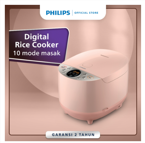 PHILIPS 1.8L Digital Rice Cooker HD4515/90 - 400Watt, Penanak Nasi 10 Menu, mejikom multi fungsi
