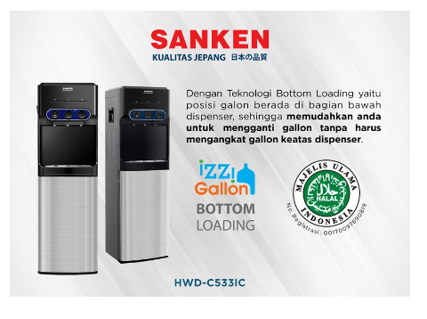 Sanken Dispenser Galon Bawah HWD-C533IC Dispenser Bottom Loading