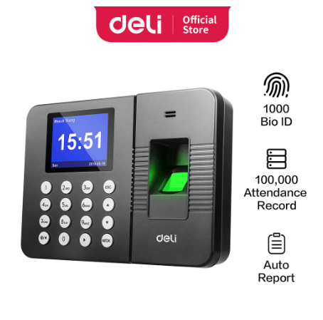 Deli Mesin Absensi Sidik Jari 1000 Kapasitas Sidik Jari Bahasa Indonesia Laporan Otomatis E3960