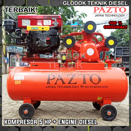 PAZTO Kompresor Angin 5 HP + Engine Diesel Solar 8 HP PK Compressor