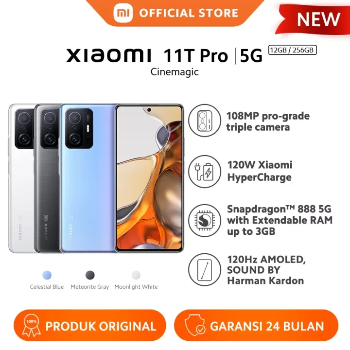 Xiaomi 11T Pro (12GB+256GB) Snapdragon 888 108MP Triple Kamera 6.67” AMOLED 120W Charge 5000mAh