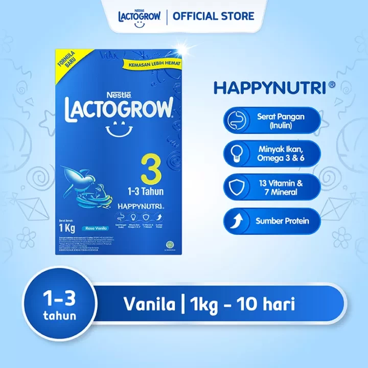 Nestlé LACTOGROW 3 Happynutri Vanilla Baby Growth Milk 1-3 Years Box 1Kg