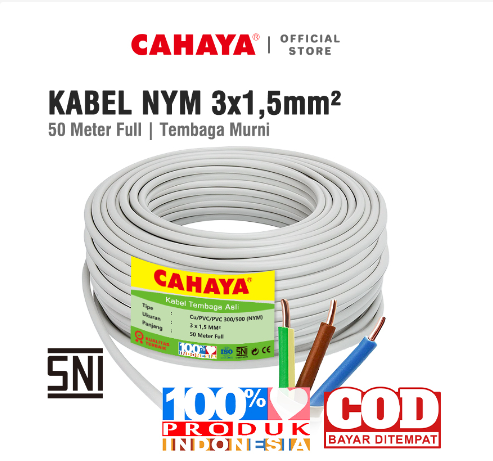 CAHAYA - Kabel Listrik NYM 3 x 1,5mm 50 Meter Full / Kabel Tembaga Murni PVC SNI