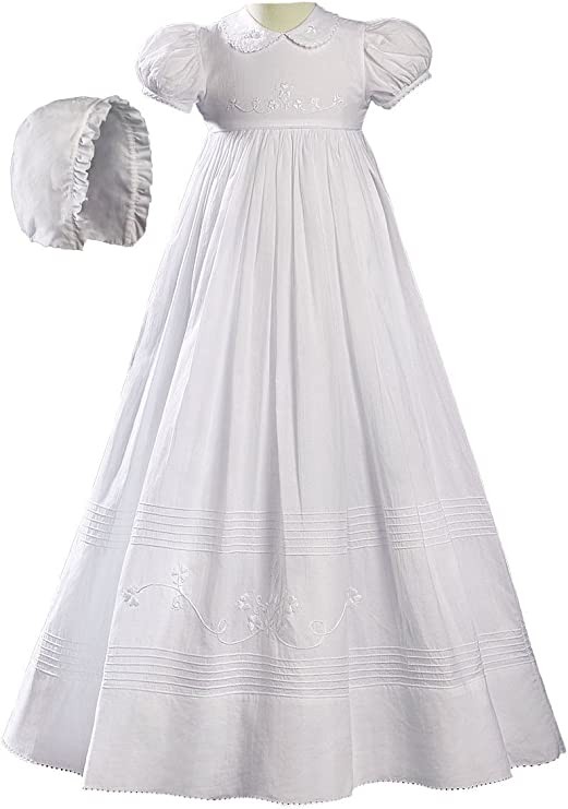 Cotton 'Irish' Heirloom Christening gown with hand-embroidered shamrocks
