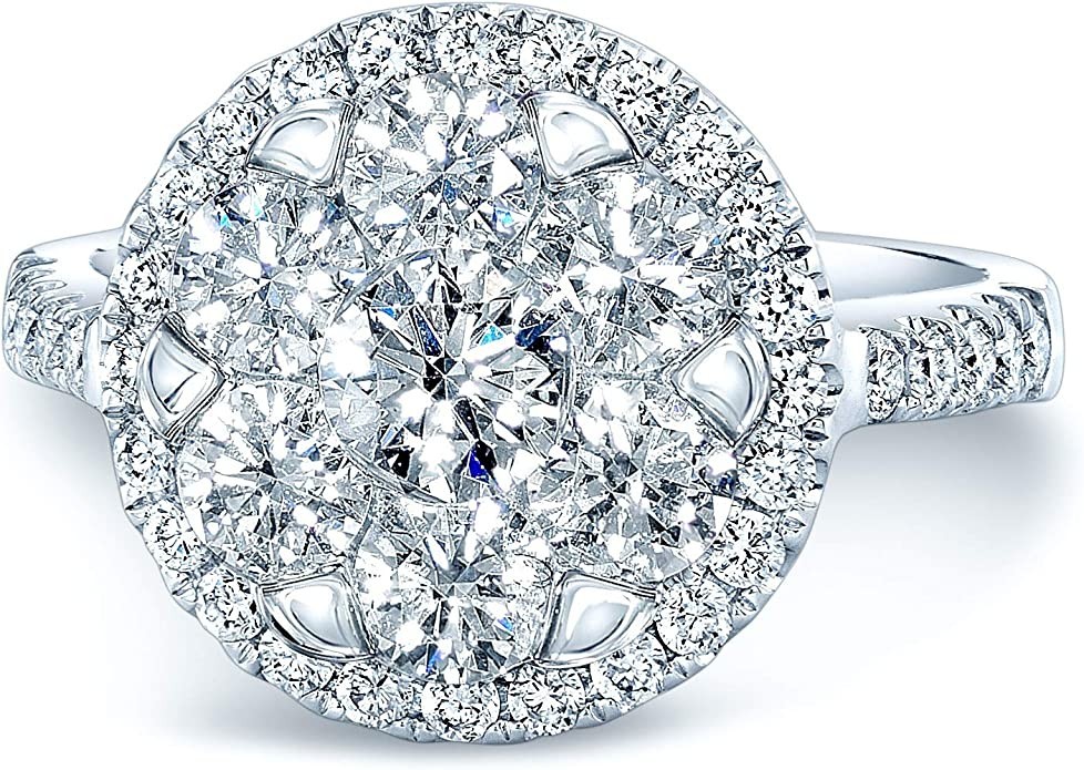 2 Carat Natural Round Brilliant Diamond Cluster Ring in 14K White Gold (HI Color, SI1-SI2 Clarity) - Size 7