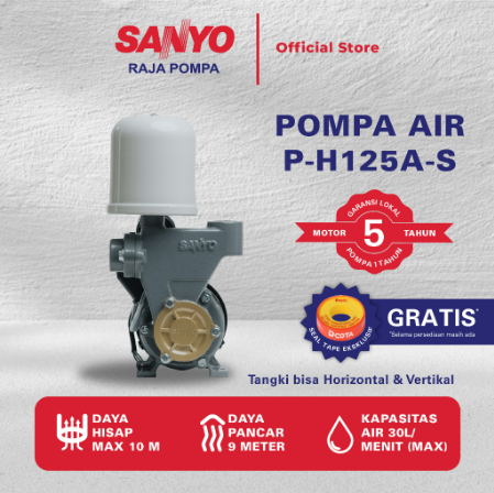 SANYO Mesin Pompa Air Sumur OTOMATIS- P-H125A-S Horizontal & Vertikal
