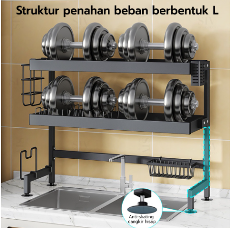 SIV 65-120CM Rak Piring Wastafel Yang Dapat Disesuaikan Rak Wastafel Cuci Piring Anti Karat Stainless Steel Rak Piring Dengan