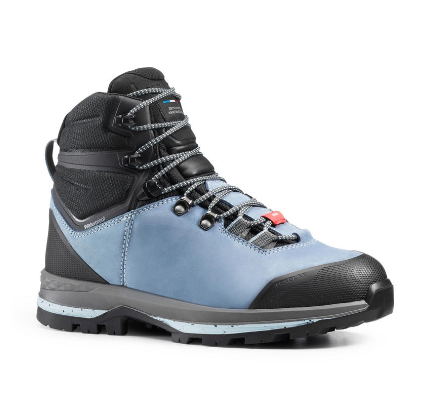 Decathlon Forclaz Sepatu Trekking Kulit Wanita Trek100 Leather Wide - Biru - 8559702