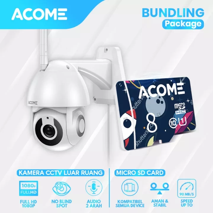 ACOME WiFi PTZ Camera CCTV FULL HD 1080P Camera No Blind Spot 2 Way Outdoor APC02 + Micro SD 8 Gb Camera 1 Year Official Warranty