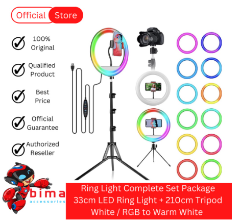 Lampu Ring Light Set Jumbo LED 33cm + Tripod 210cm + Phone Holder Complete Selfie Set Ringlight / Lampu Ring Light Set Jumbo RGB