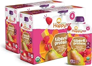 Happy Tot 4 Segments Fiber & Protein Pear Raspberry Butternut Squash & Carrot Mix Flavor Puree 113g*16 Pack (Packaging may vary)
