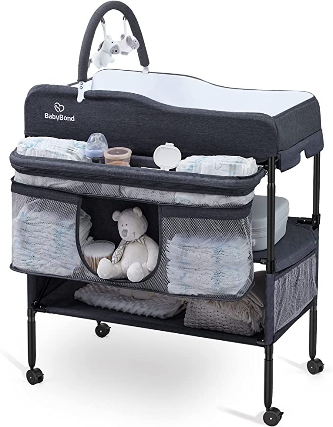 Portable Baby Changing Station, BabyBond Foldable Changing Station Height Adjustable Baby Changing Station, Newborn Waterproof Diaper Changing Station (Grey)