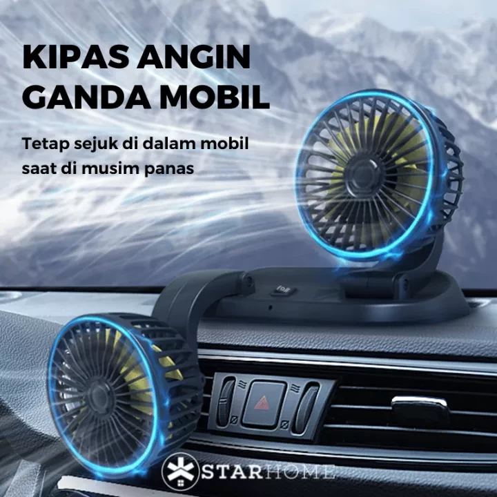 Kipas Angin Mobil Starhome F410 Double Blower Fan Colokan USB - Kipas Serbaguna 2 Kipas Flexible